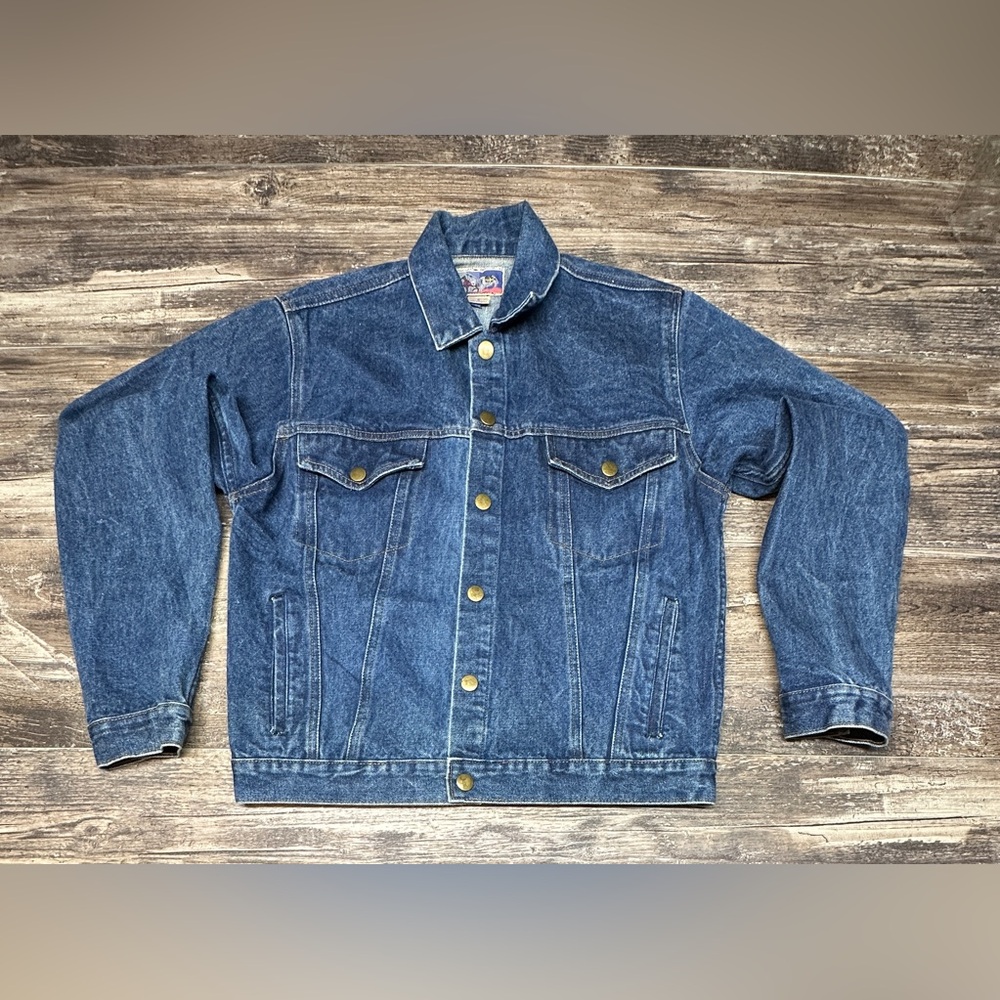 Vintage Diamond Double U Denim Trucker Jacket Dark Wash Small GUC